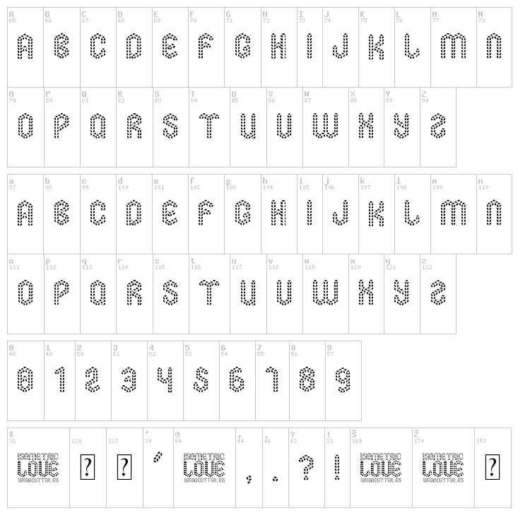 Isometric Love font map